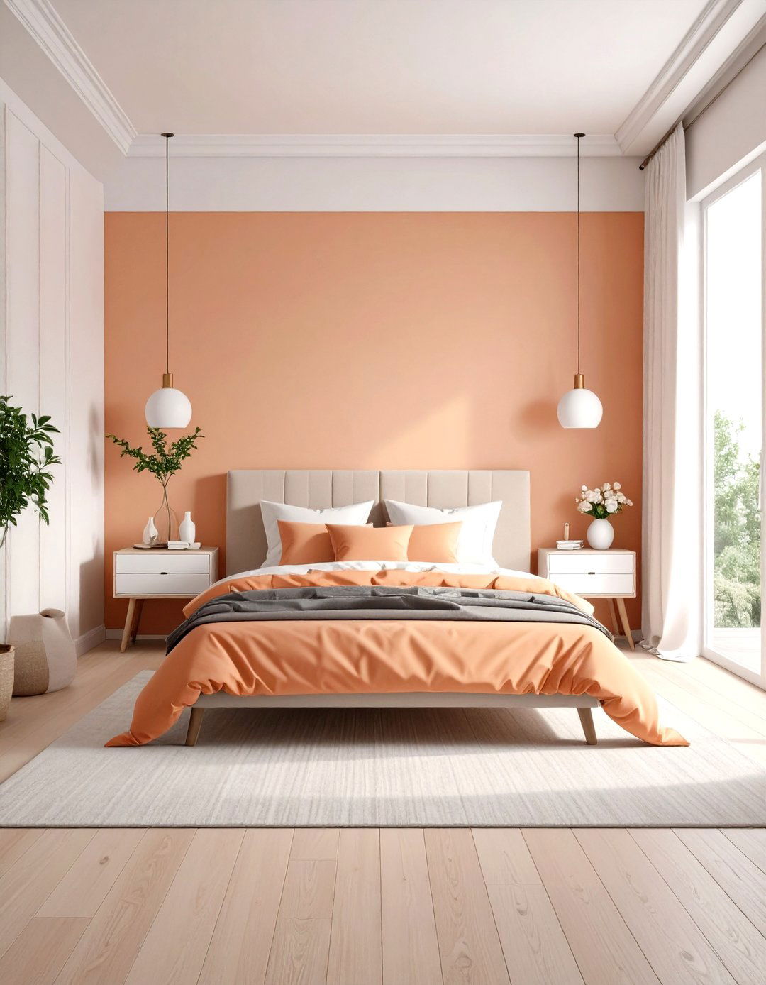 Soft Apricot Minimalist Bedroom Themes - 24 Orange Bedroom Ideas