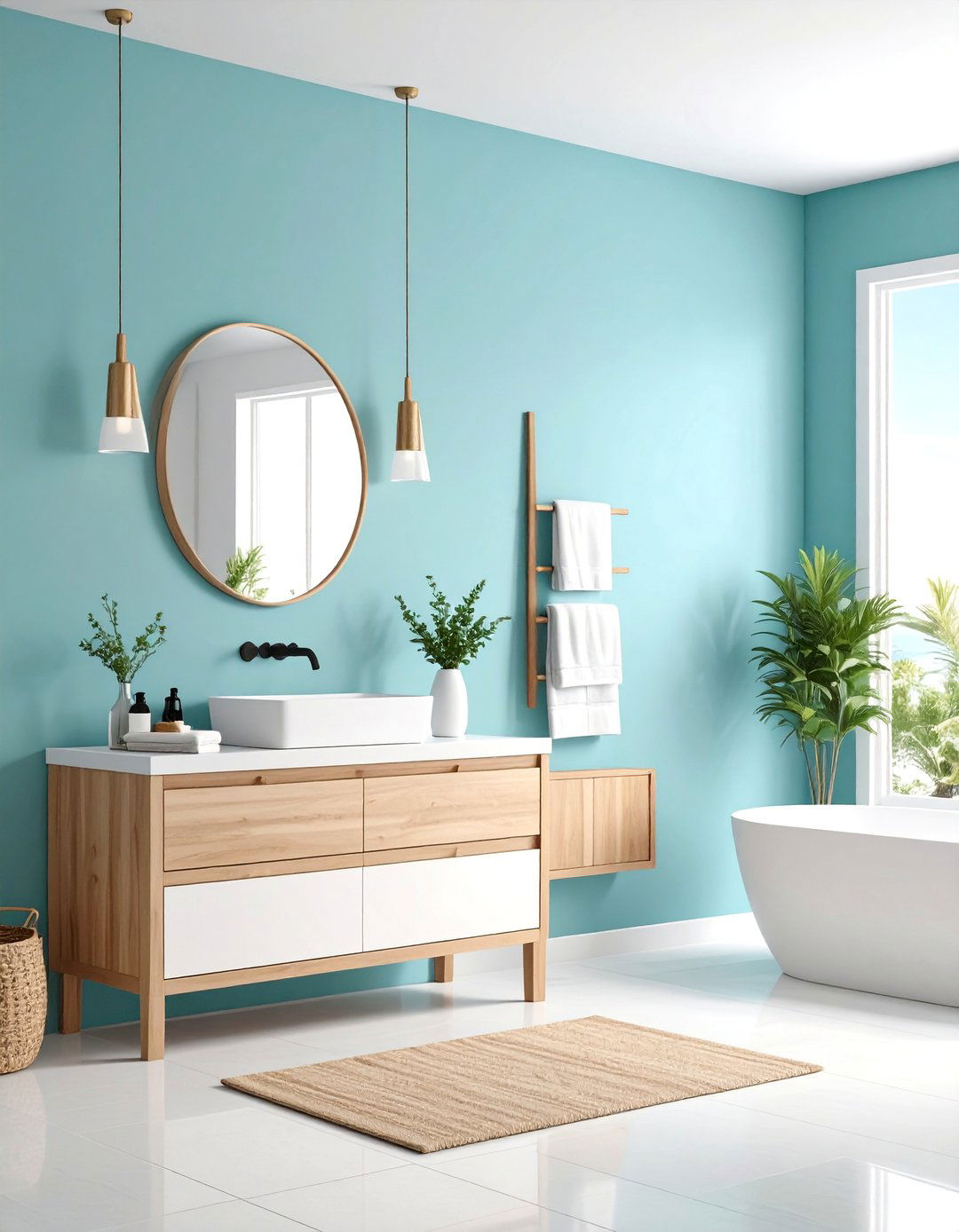 Soft Aqua Blue Coastal Bathrooms - 24 Accent Wall Colors
