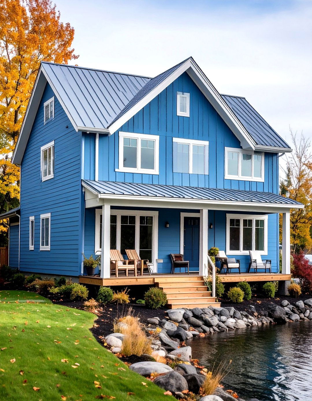 Soft Blue Gray Balance - 24 Lake House Exterior Colors Ideas