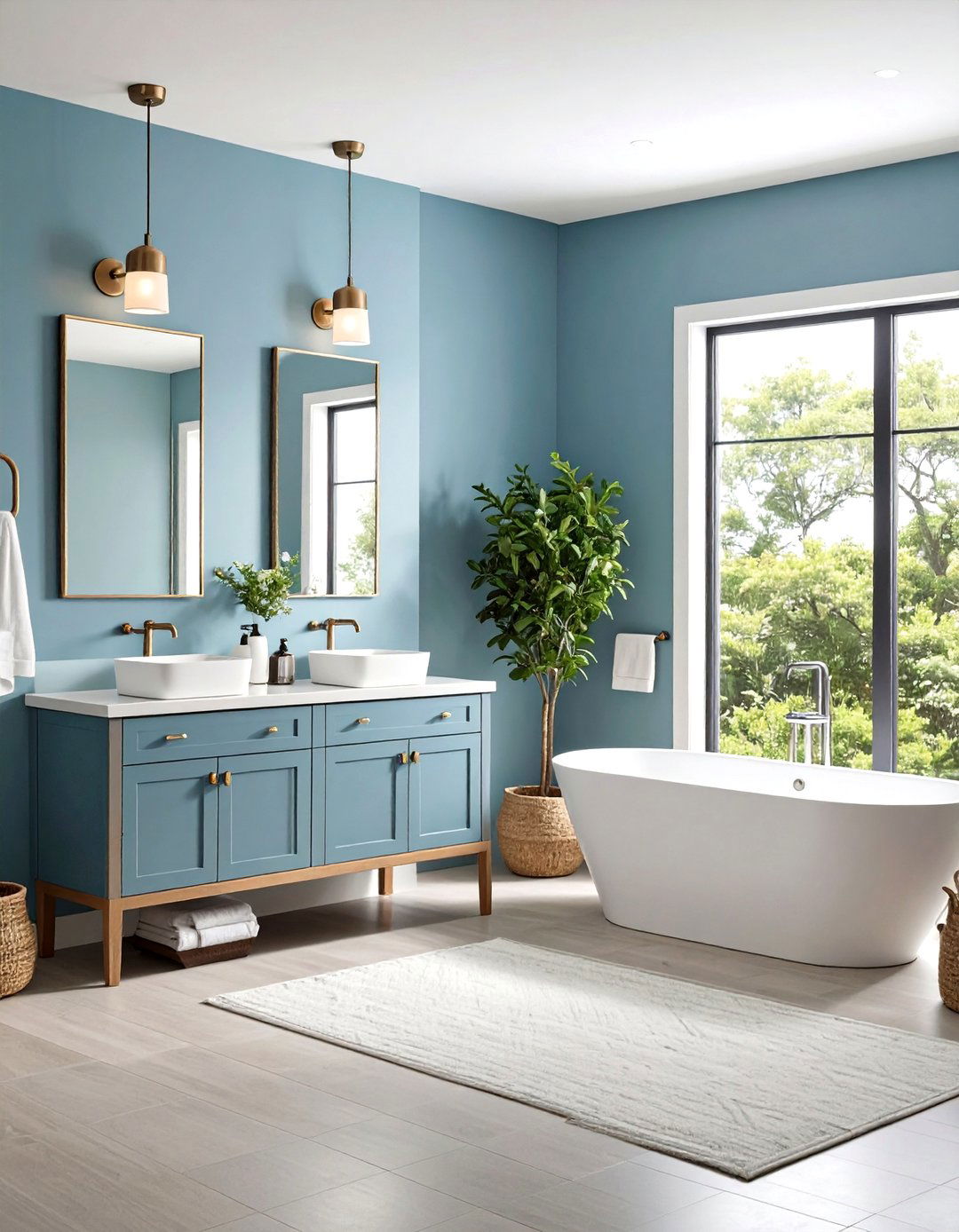 Soft Blue Gray Walls with Chrome Fixtures - 24 blue powder room ideas