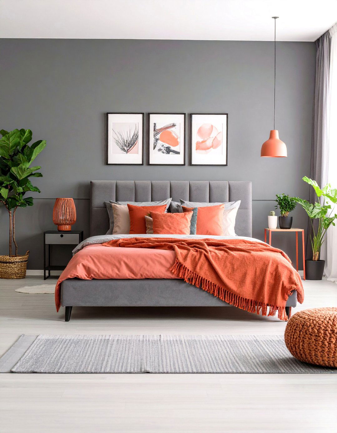 Soft Coral and Grey Bedroom - 24 Coral Bedroom Ideas