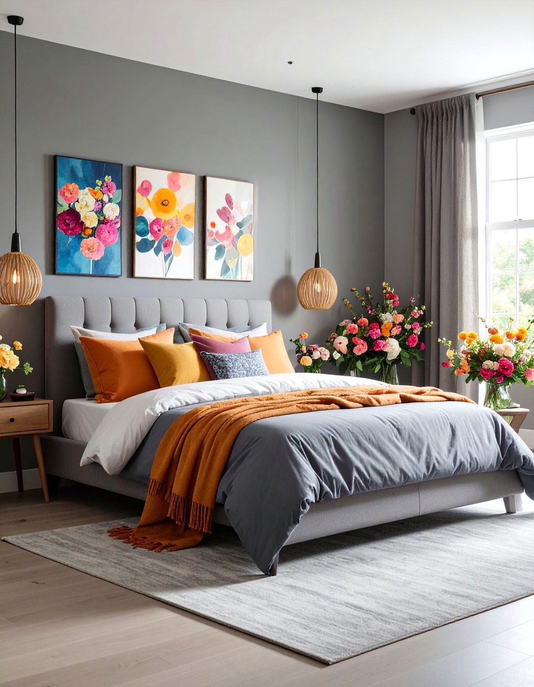 Soft Gray Bedroom with Pops of Color - 24 Bedroom Paint Colors