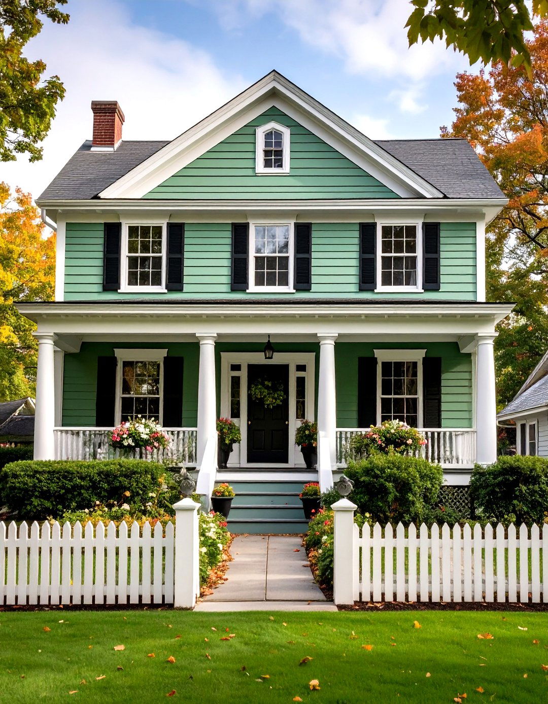 Soft Green Colonial Revival Architecture - 24 Light Green House Exterior Ideas