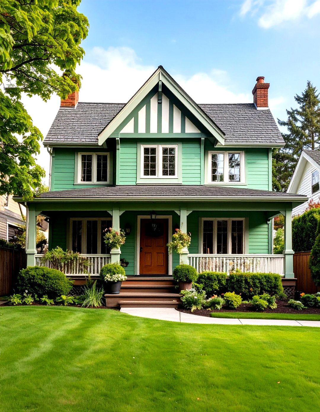 Soft Green Tudor Style Architecture - 24 Light Green House Exterior Ideas