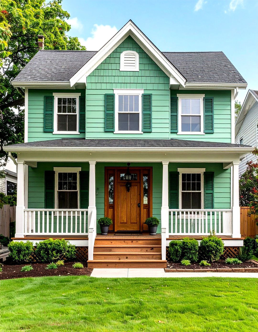 Soft Green with Natural Wood Accents - 24 Light Green House Exterior Ideas