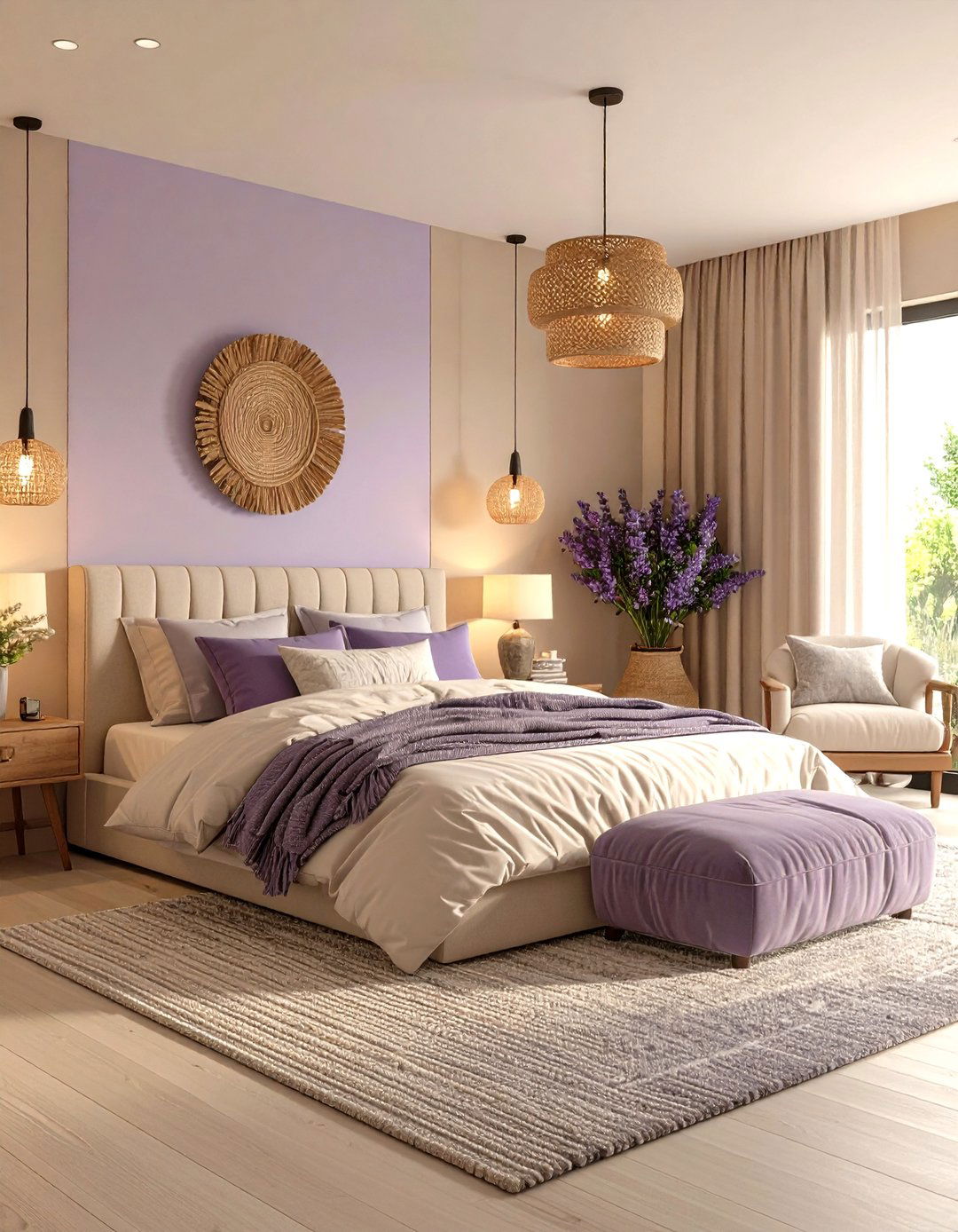 Soft Lavender and Warm Beige Gentle Elegance - 24 Bedroom Painting Ideas With Two Colors