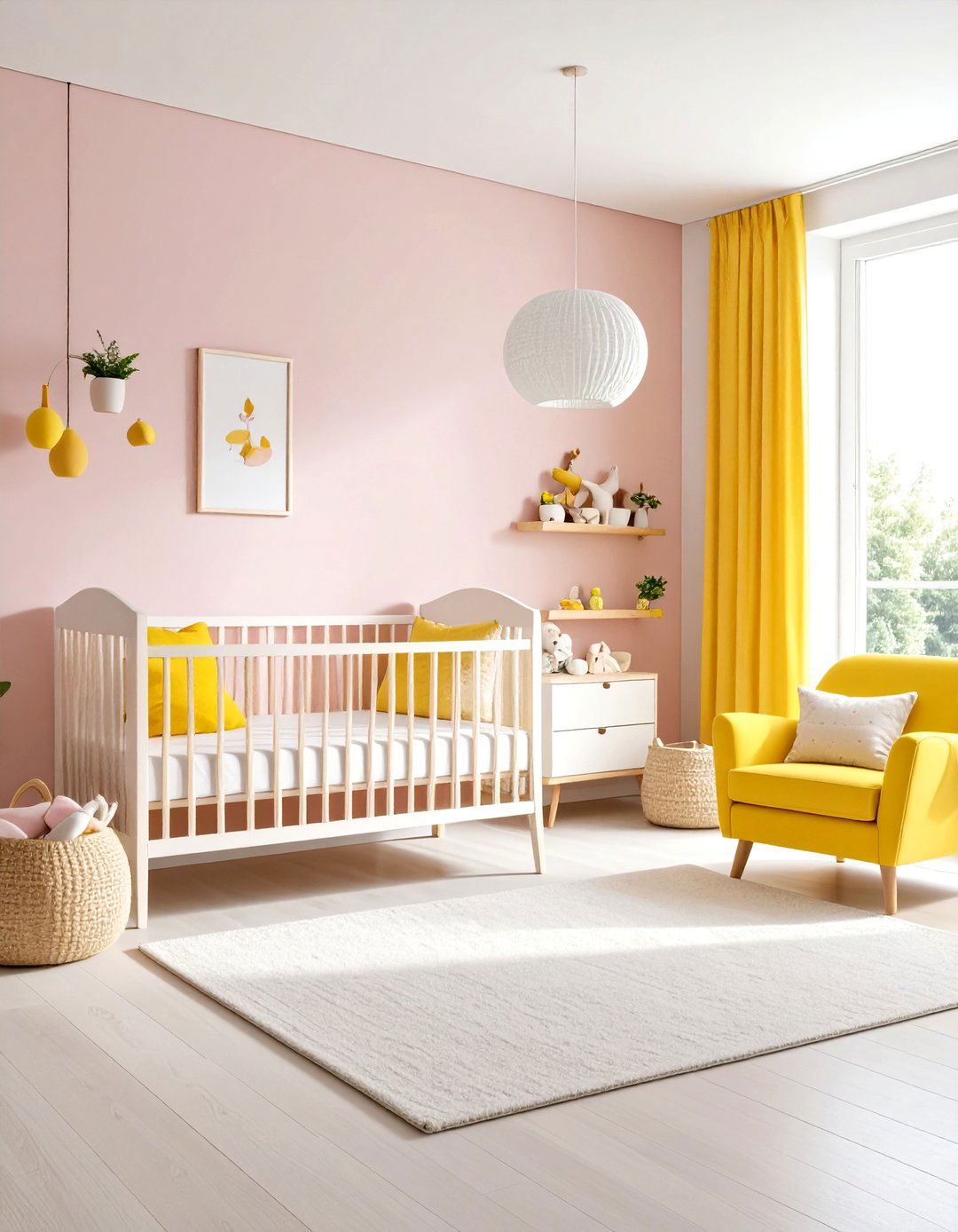 Soft Lemon and Pink Gender Neutral Space - 24 Yellow Nursery Ideas