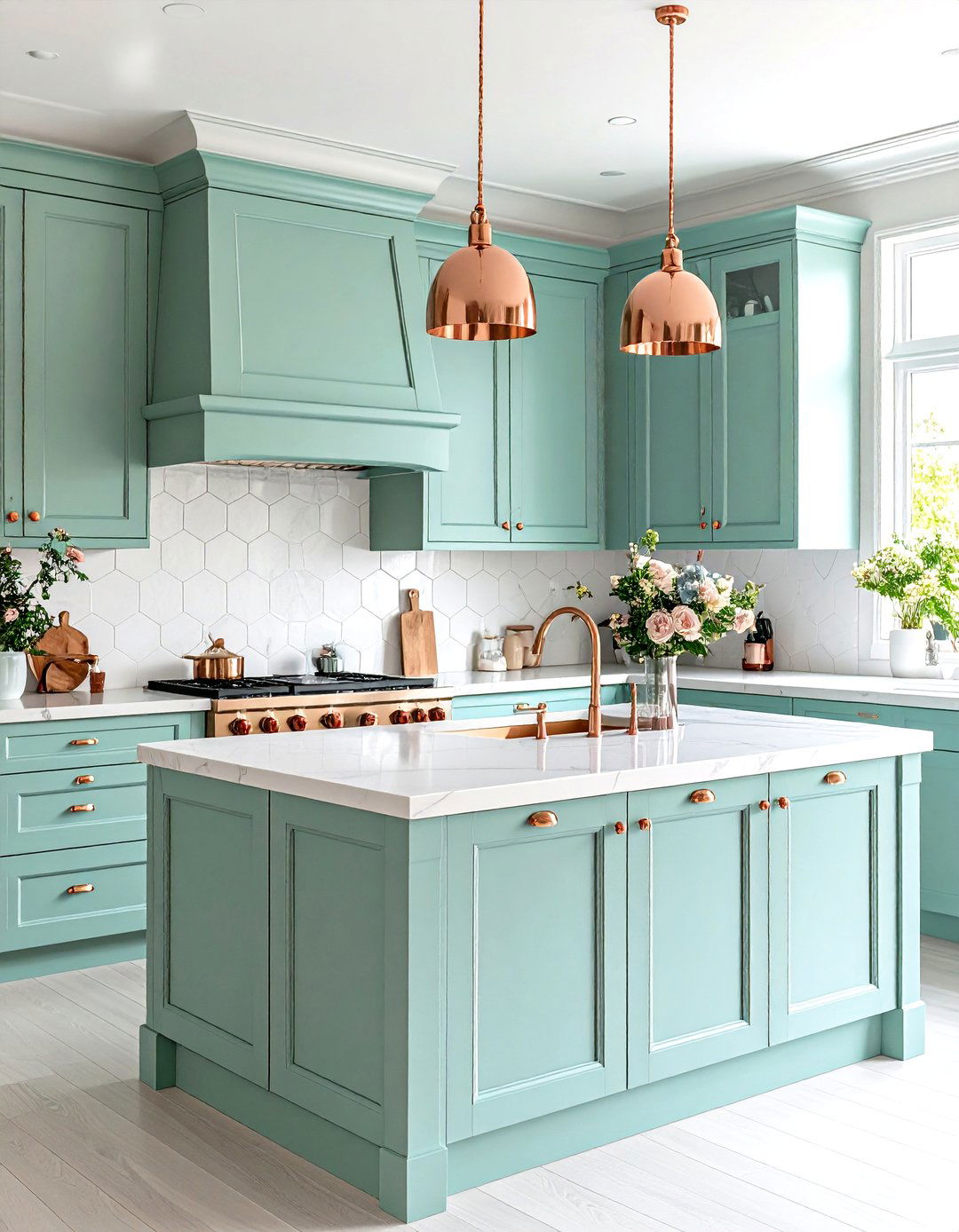 Soft Mint Kitchen with Rose Gold Accents - 24 Colorful Kitchen Ideas