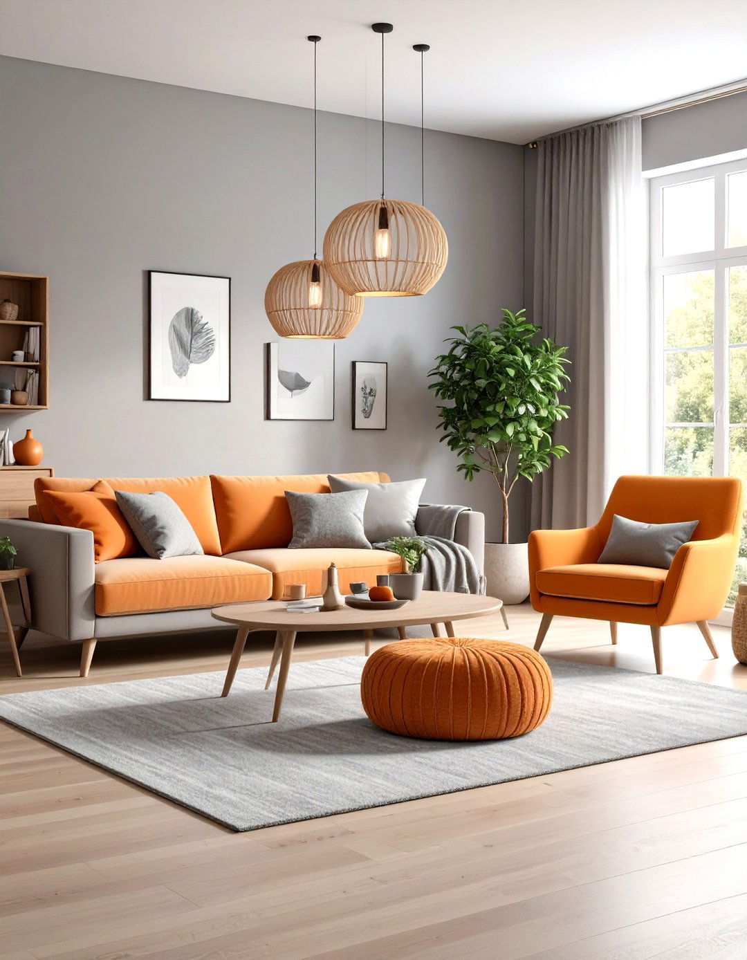 Soft Orange and Light Grey Living Room - 24 Orange and Grey Living Room Ideas