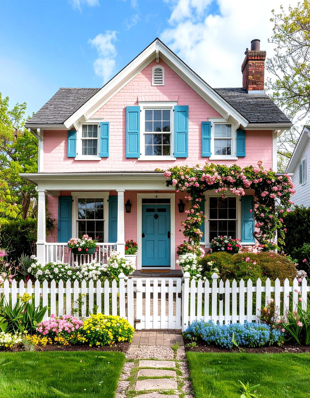 Soft Pink Cottage Charm - 24 Painted Brick Houses