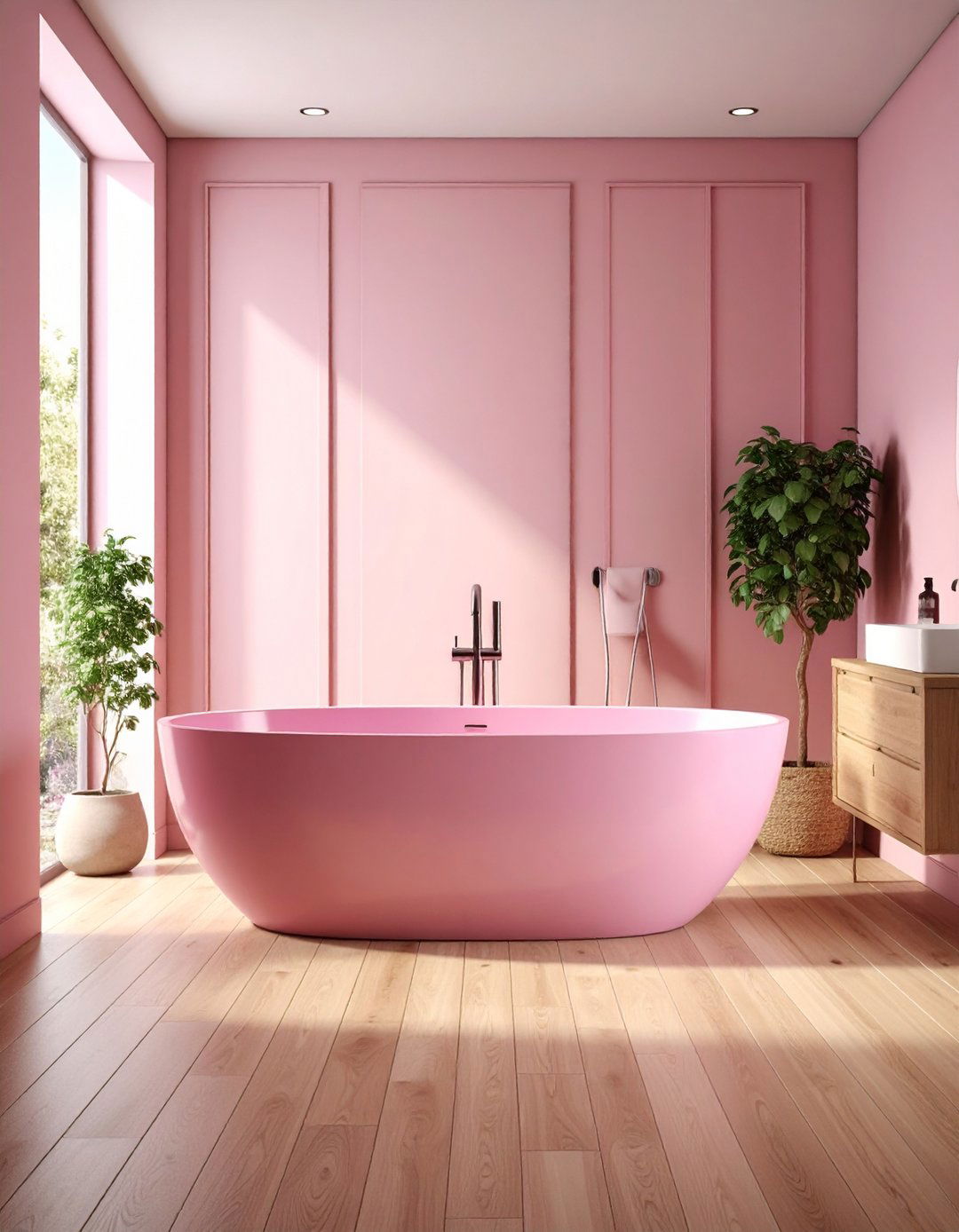 Soft Pink Freestanding Tub - 24 Pink Bathroom Ideas