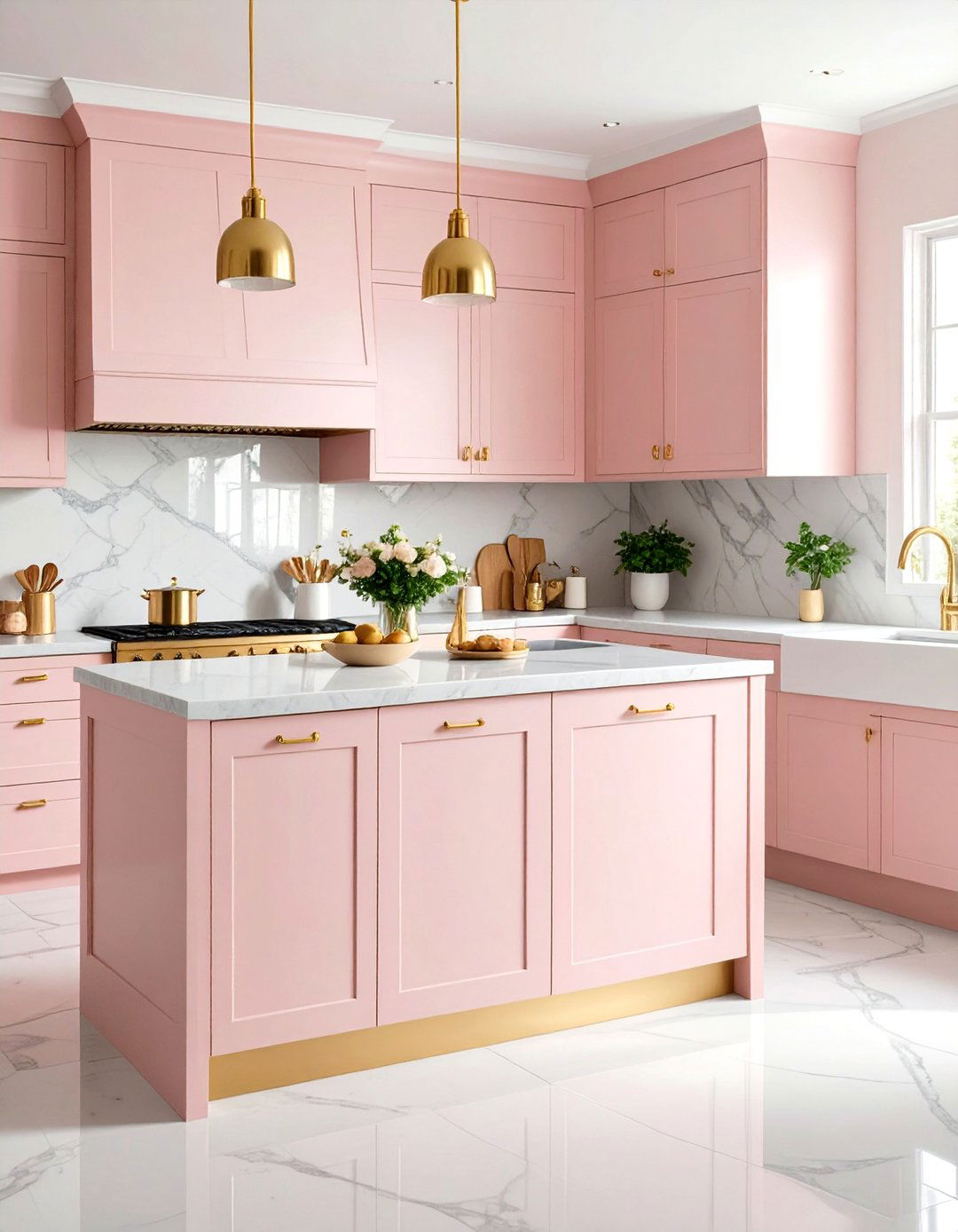 Soft Pink Kitchen with Gold Accents - 24 Kitchen Color Ideas