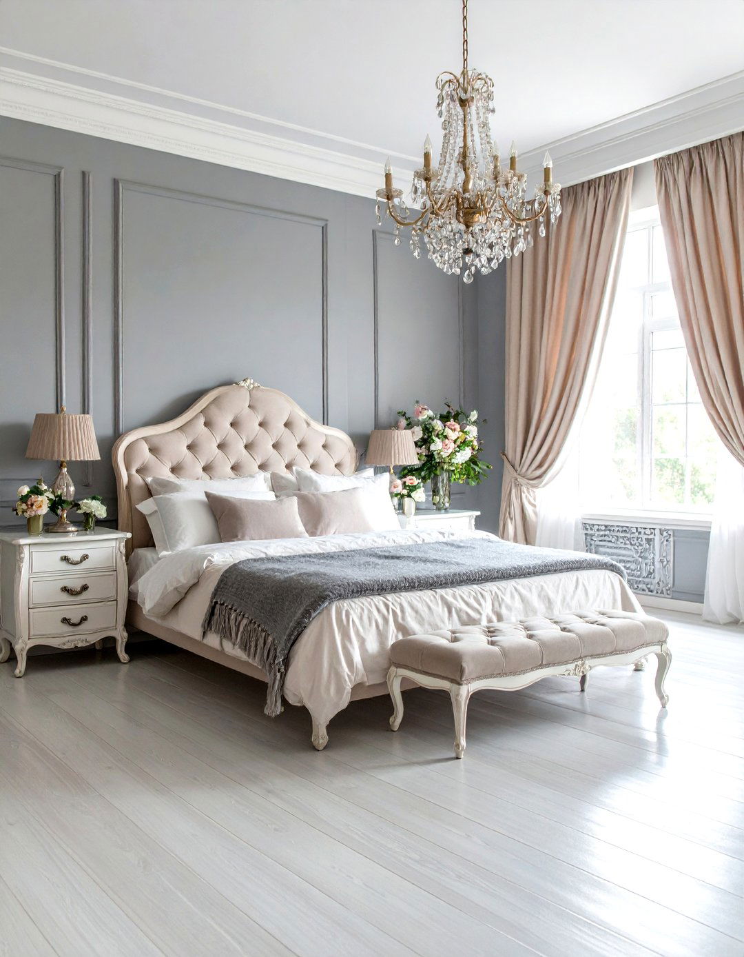 Soft Romantic Grey Feminine Touches - 24 Grey and White Bedroom Ideas