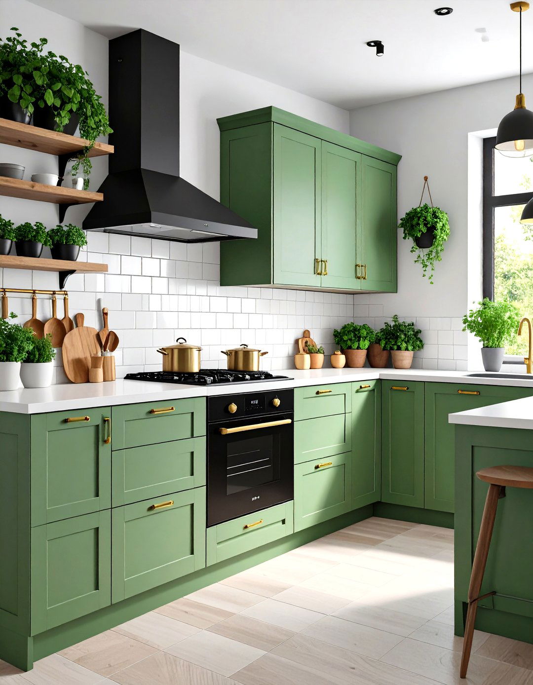 Soft Sage Green Kitchen - 24 Small Kitchen with Black Appliances Ideas