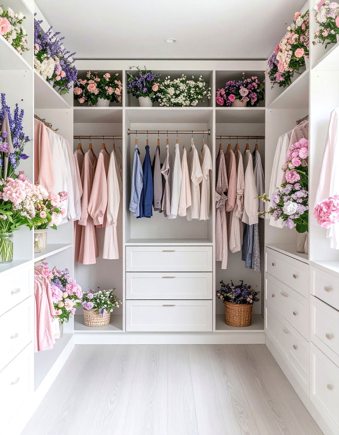 Soft Watercolor Floral Closet in Pastel Hues - 24 Closet Wallpaper Ideas