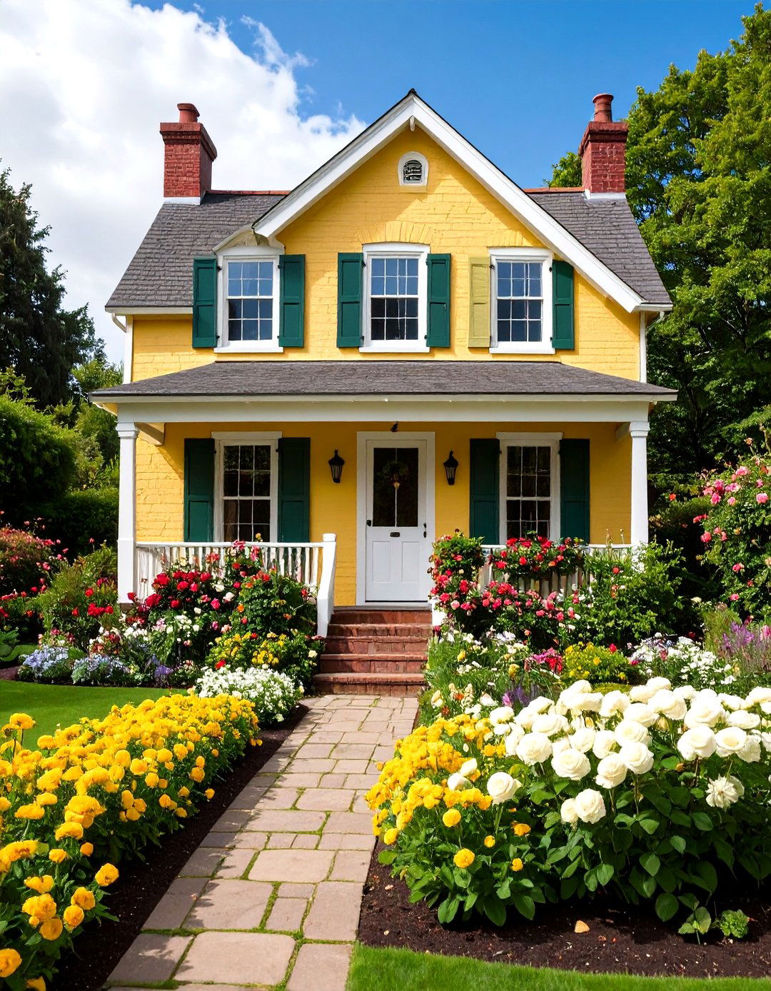 Soft Yellow Cottage Garden - 24 Painted Brick Houses