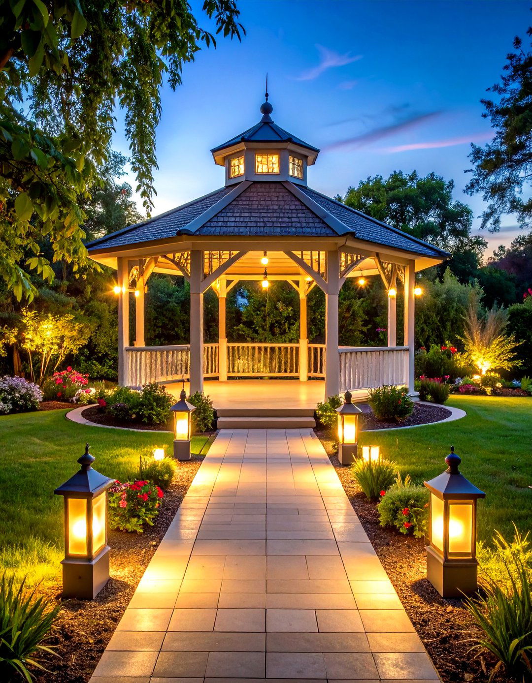 Solar Lantern Pathway Integration - 24 Gazebo Lighting Ideas