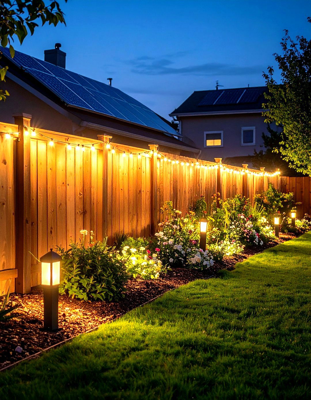 Solar Lighting Integration - 24 Simple Fence Line Landscaping Ideas