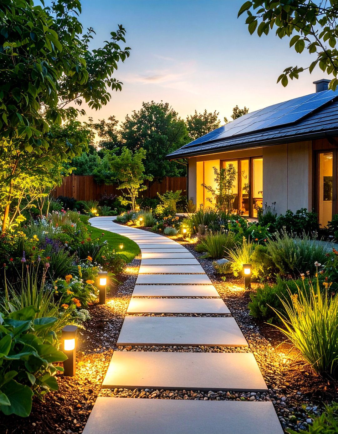 Solar Lit Curved Garden Paths - 24 Curved Walkway Ideas
