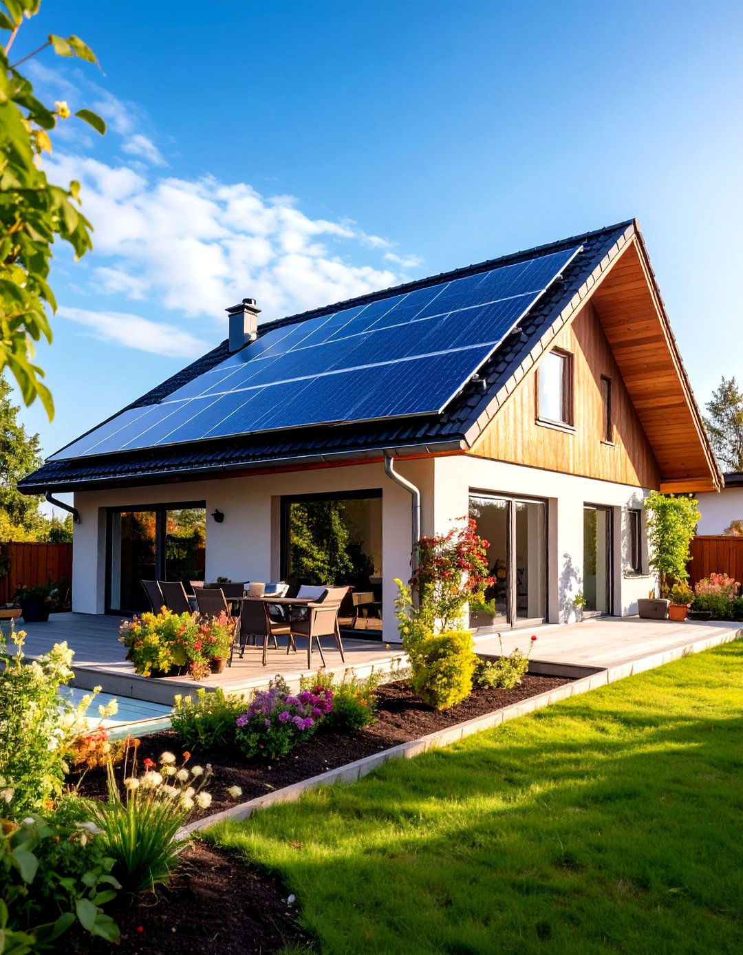 Solar Panel Integrated Gable Roof - 24 Gable Patio Roof Design Ideas