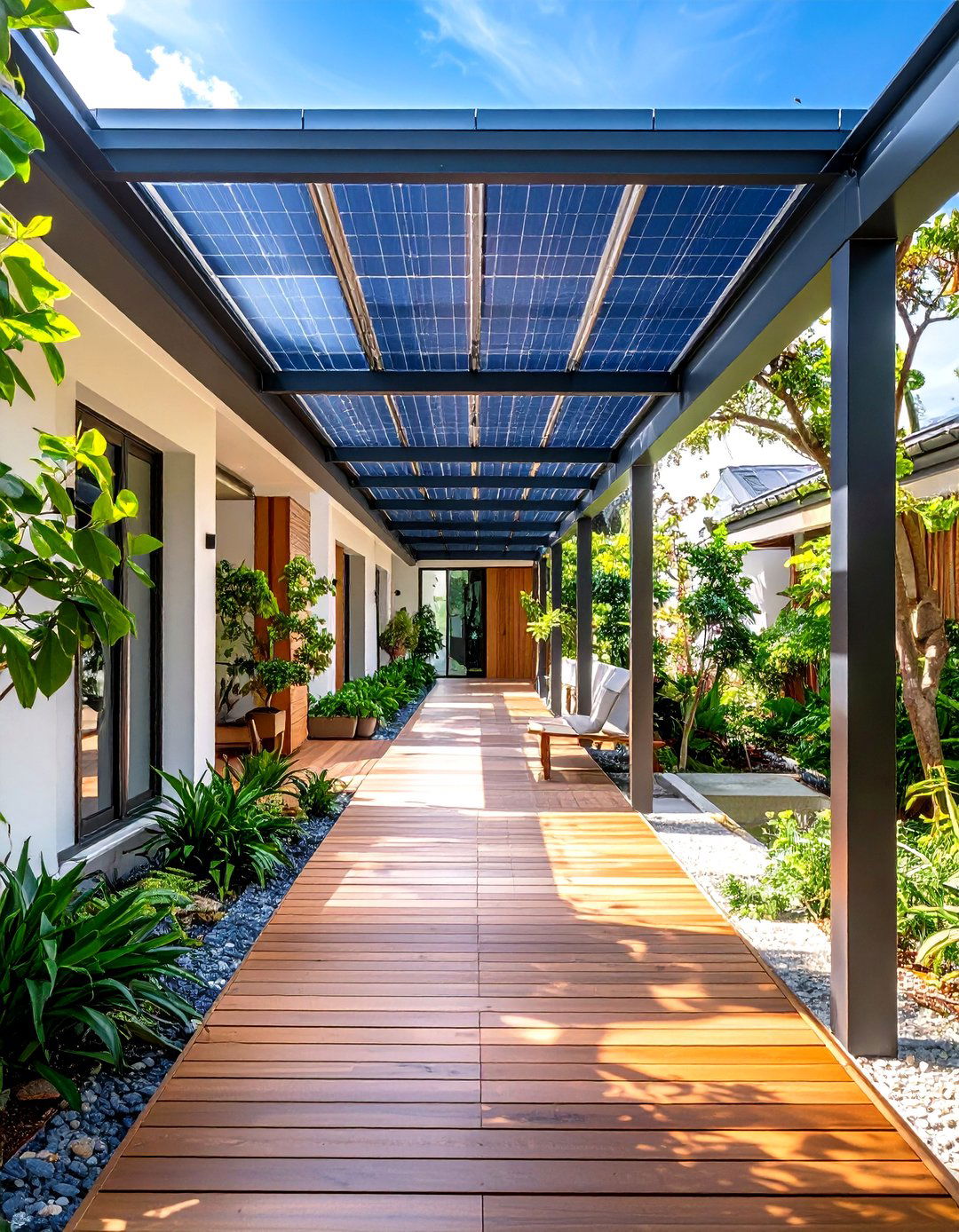 Solar Panel Integrated Walkway Cover - 24 Covered Walkway Ideas