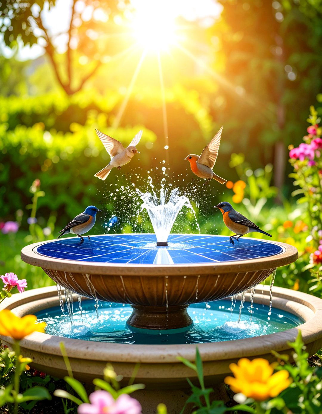 Solar Powered Bird Bath Fountain - 24 Water Feature Ideas