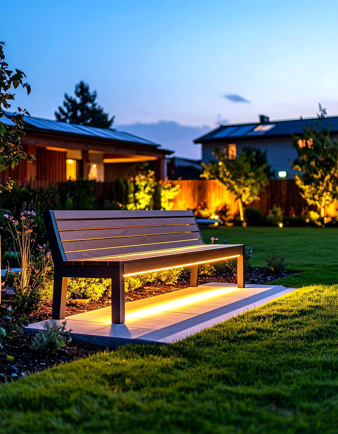 Solar Powered LED Bench - 24 Garden Bench Ideas