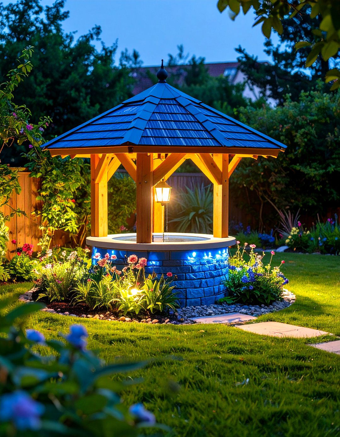 Solar Powered Wishing Well with LED Lighting System - 24 Outdoor Wishing Well Garden Ideas