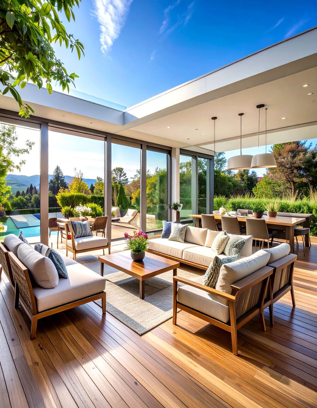 Solarium Sunroom with Entertaining Deck - 24 Sunroom and Deck Combo Ideas