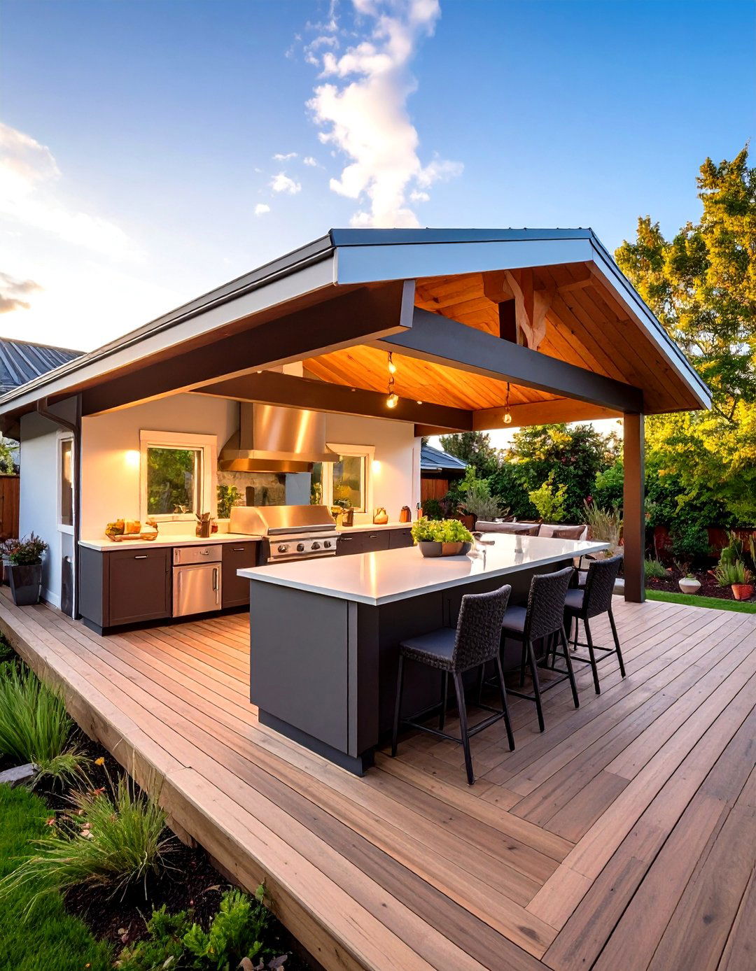 Solid Gable Roof Extension - 24 Outdoor Kitchen Roof Ideas