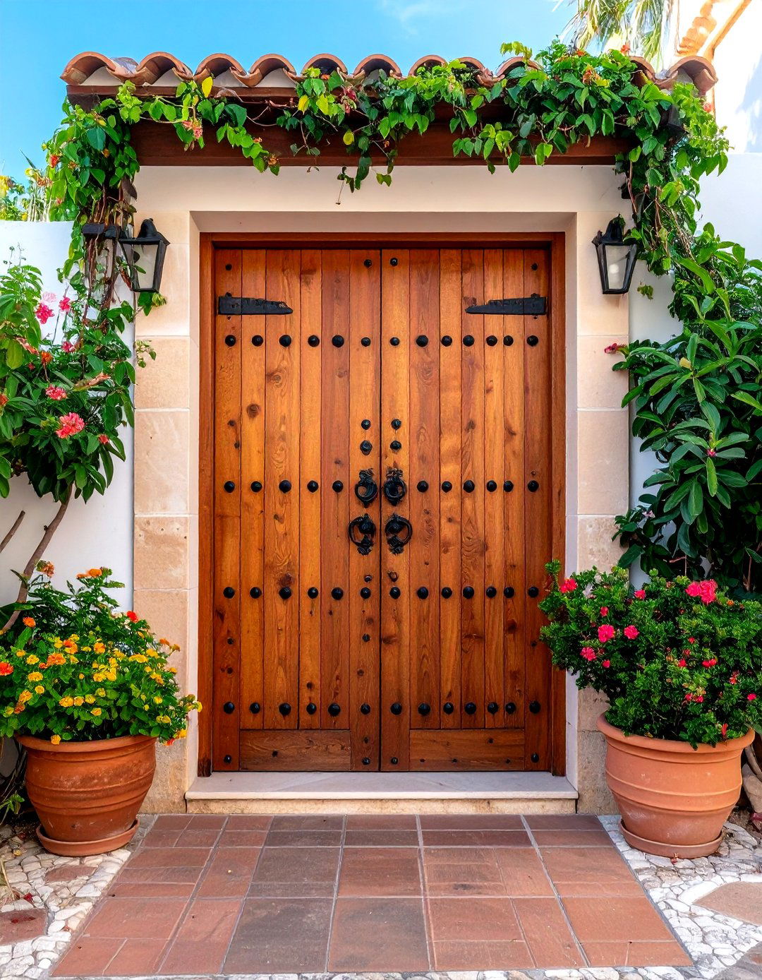 Solid Wood Plank Spanish Door - 24 Spanish Style Front Door Ideas