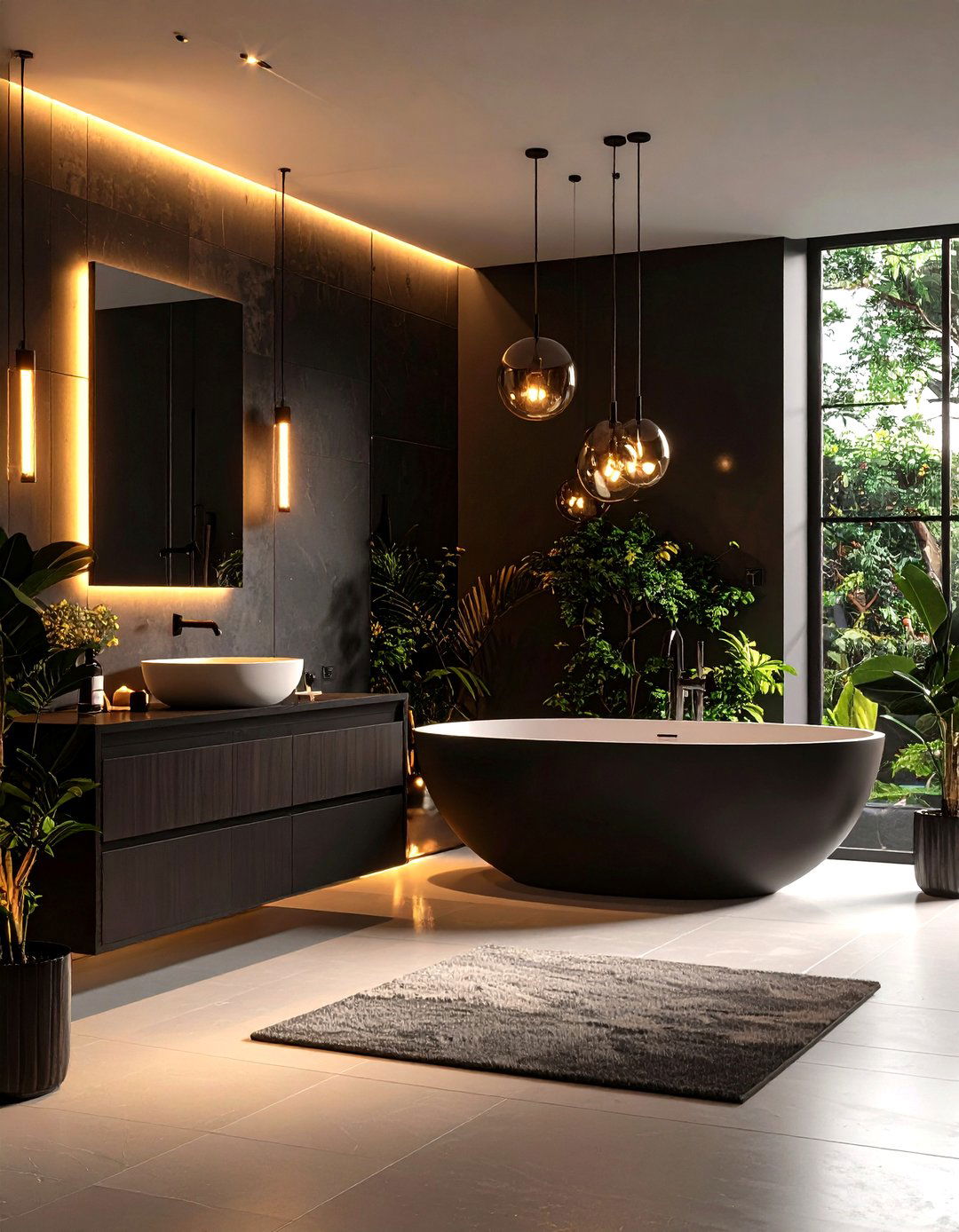 Sophisticated Black Lighting Design - 24 black powder room ideas