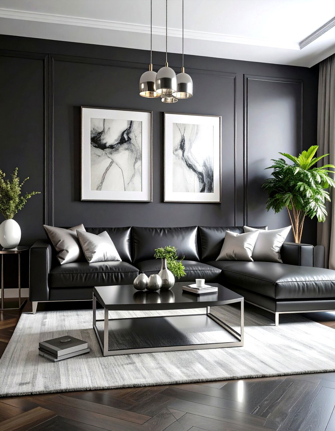 Sophisticated Black Silver Living Room Design - 24 Silver Living Room Ideas