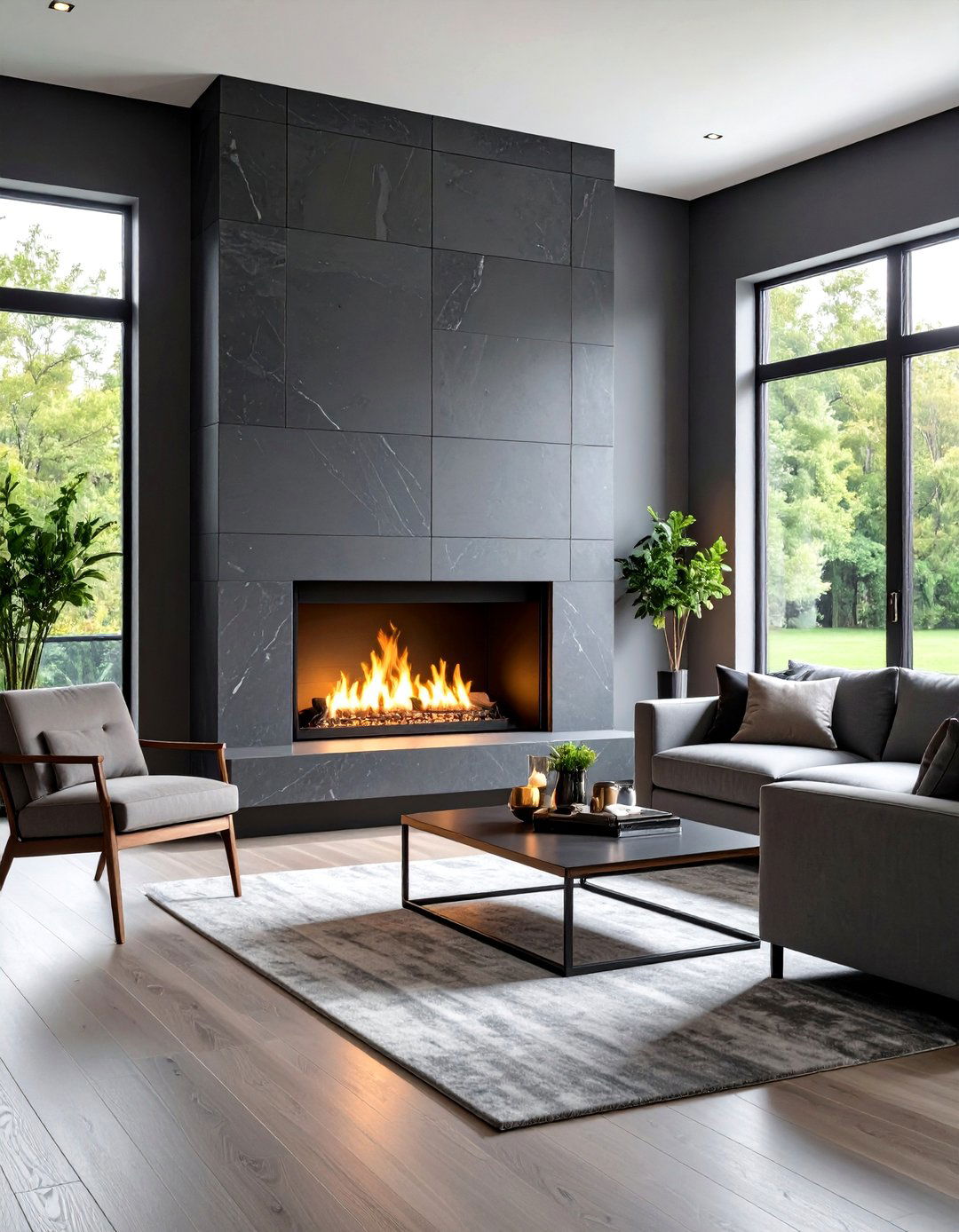 Sophisticated Charcoal Gray Stone Look - 24 Fireplace Paint Ideas