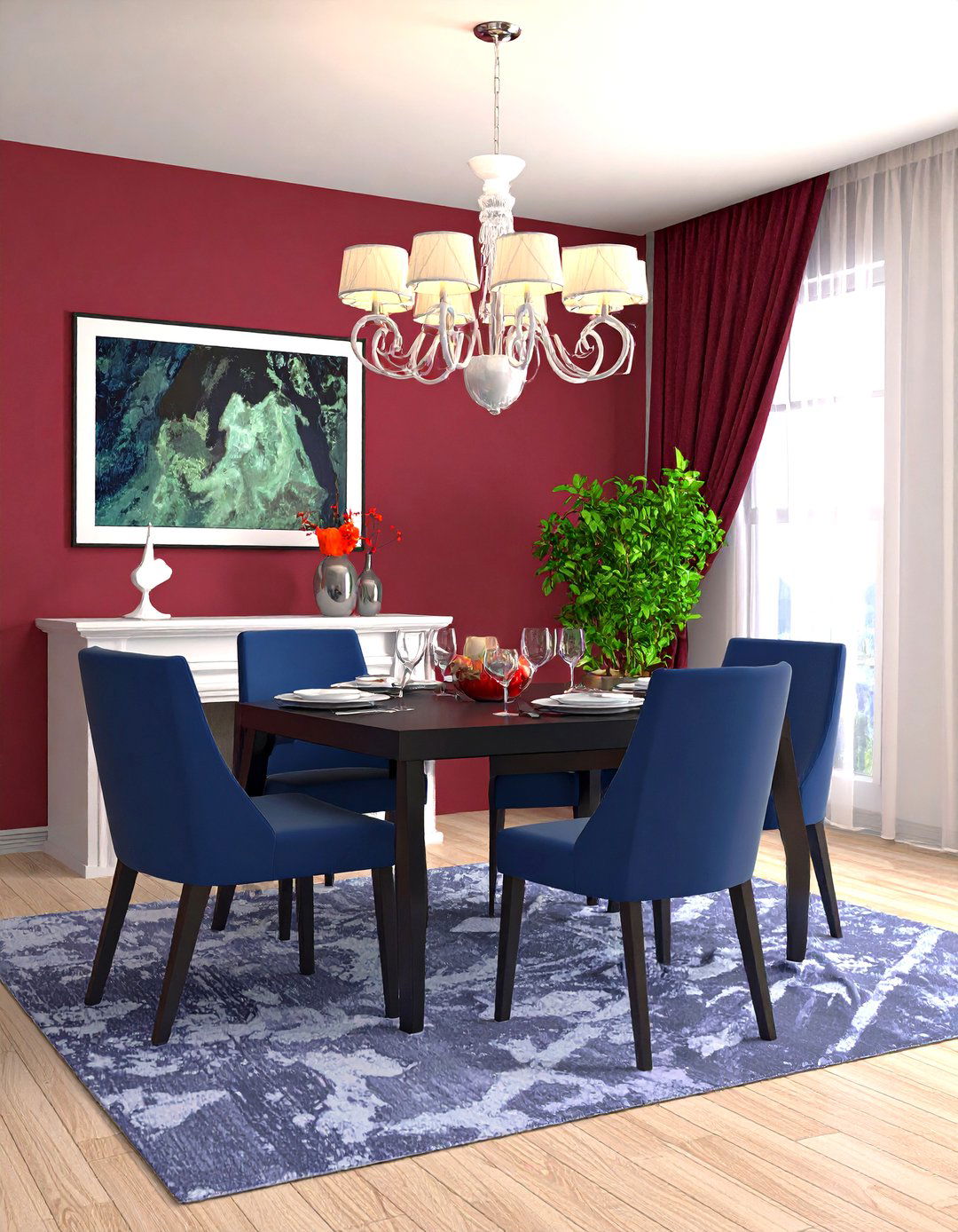 Sophisticated Color Pop Accent Strategies - 24 Transitional Dining Room Ideas