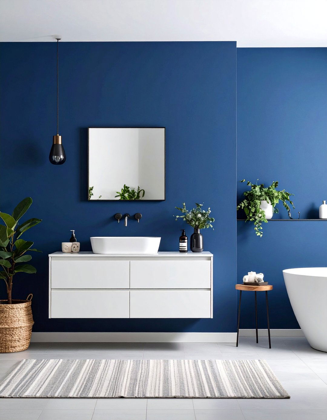 Sophisticated Navy Blue Paint Bathroom Accent Wall - 24 Bathroom Accent Wall Ideas