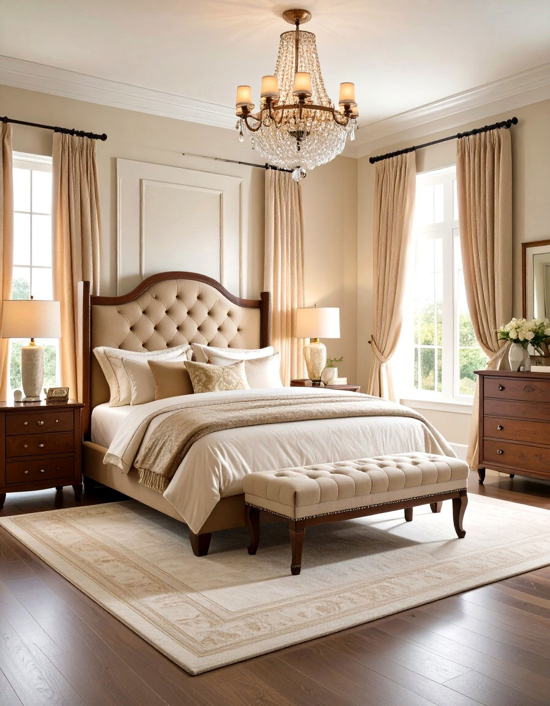 Sophisticated Walnut and Cream Bedroom - 24 Dark Wood Bedroom Ideas