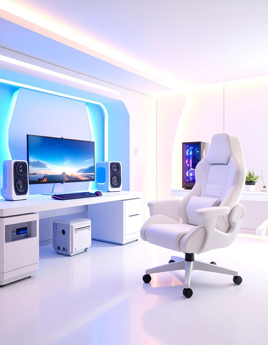 Soundproof White Gaming Room - 24 All White Gaming Setup Ideas