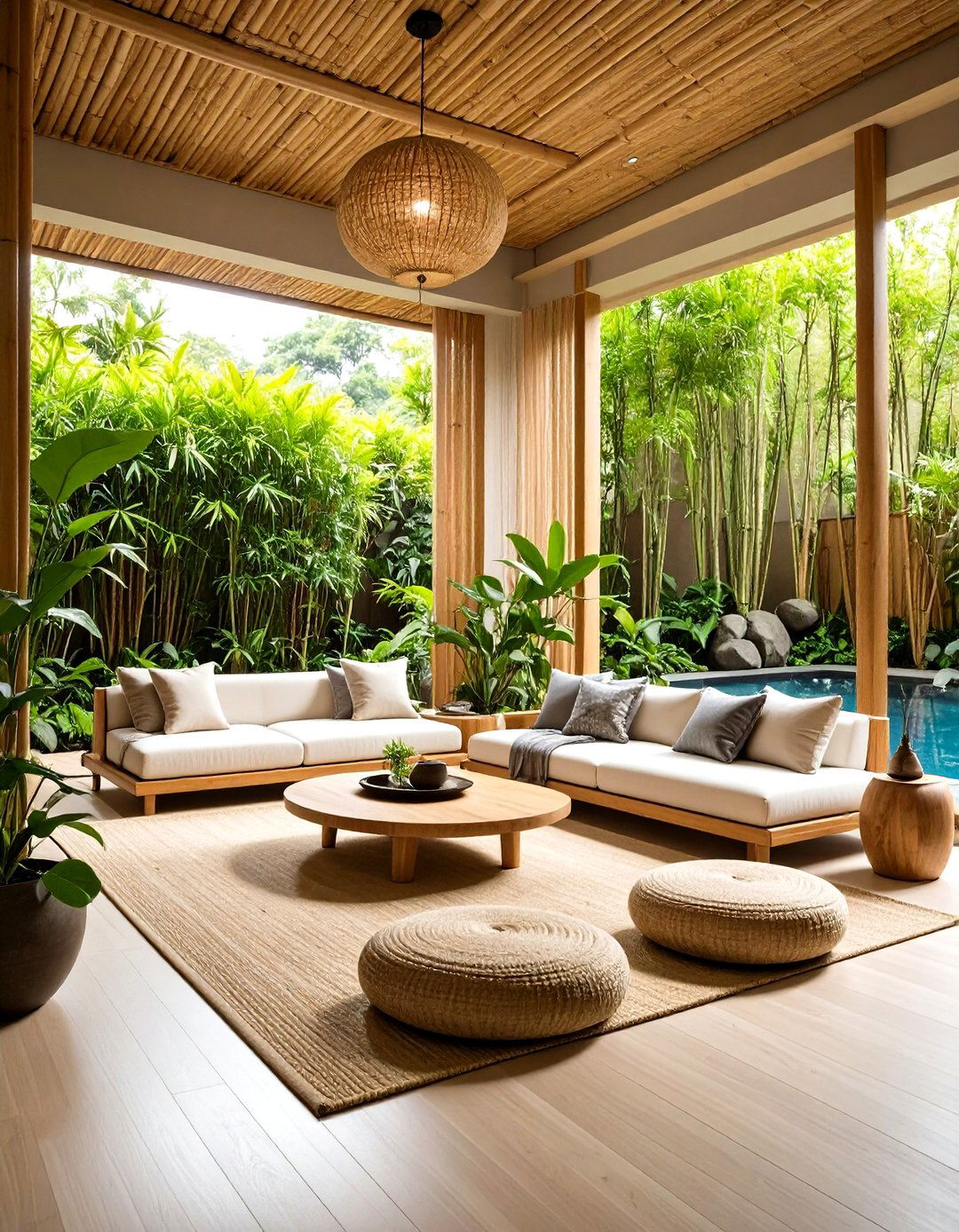 Southeast Asian Bamboo Garden Living Room - 24 Asian Living Room Ideas