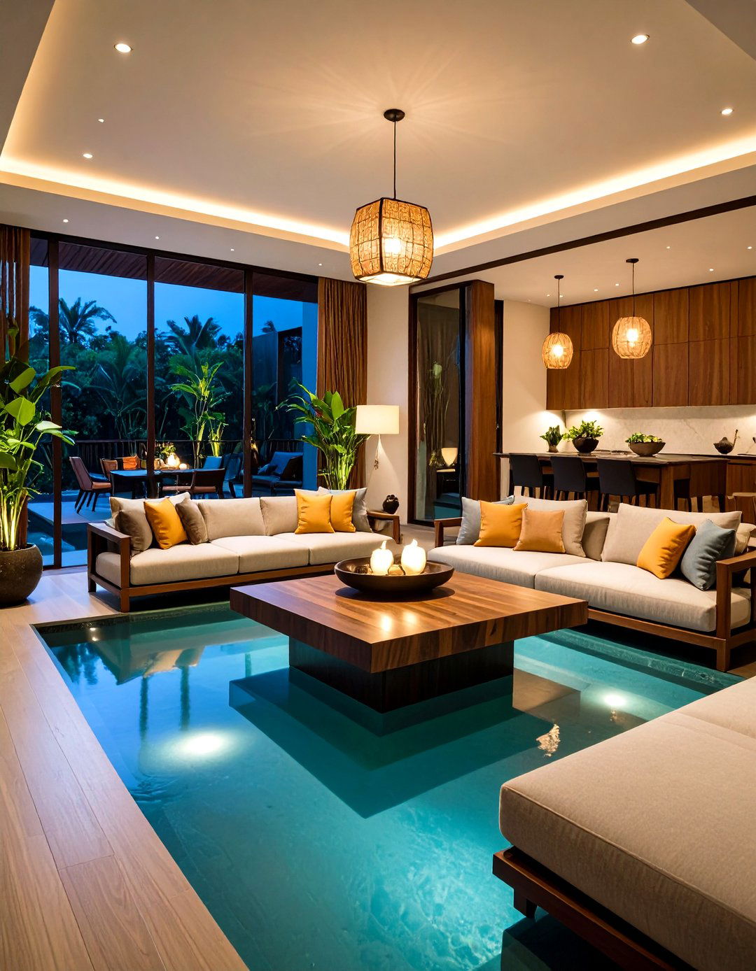 Southeast Asian Water Feature Living Room - 24 Asian Living Room Ideas