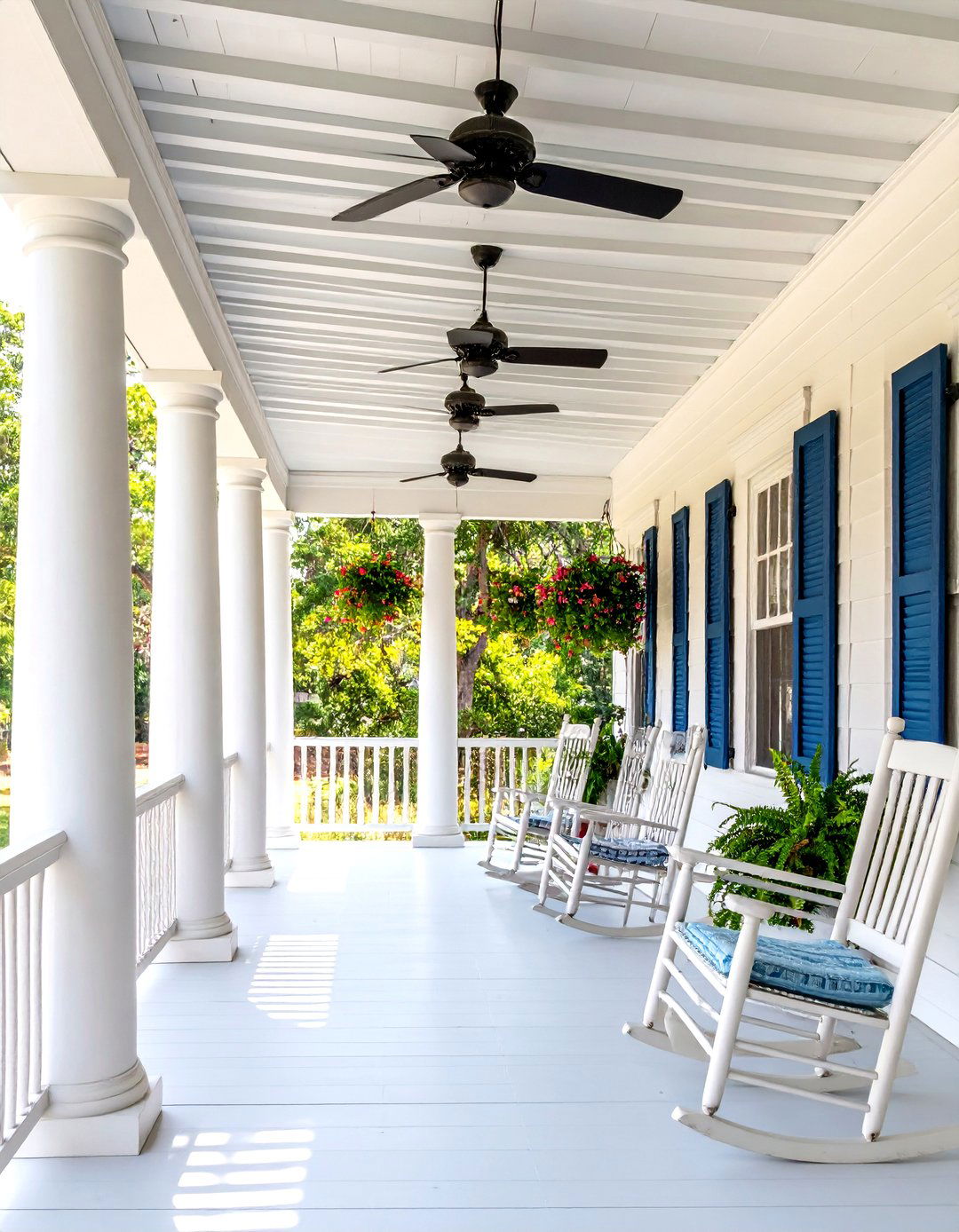 Southern Colonial Porch with Columns and Ceiling Fans - 24 Large Front Porch Ideas