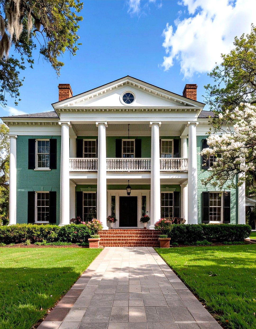 Southern Plantation Sage Green Grandeur - 24 Sage Green Painted Brick House Ideas