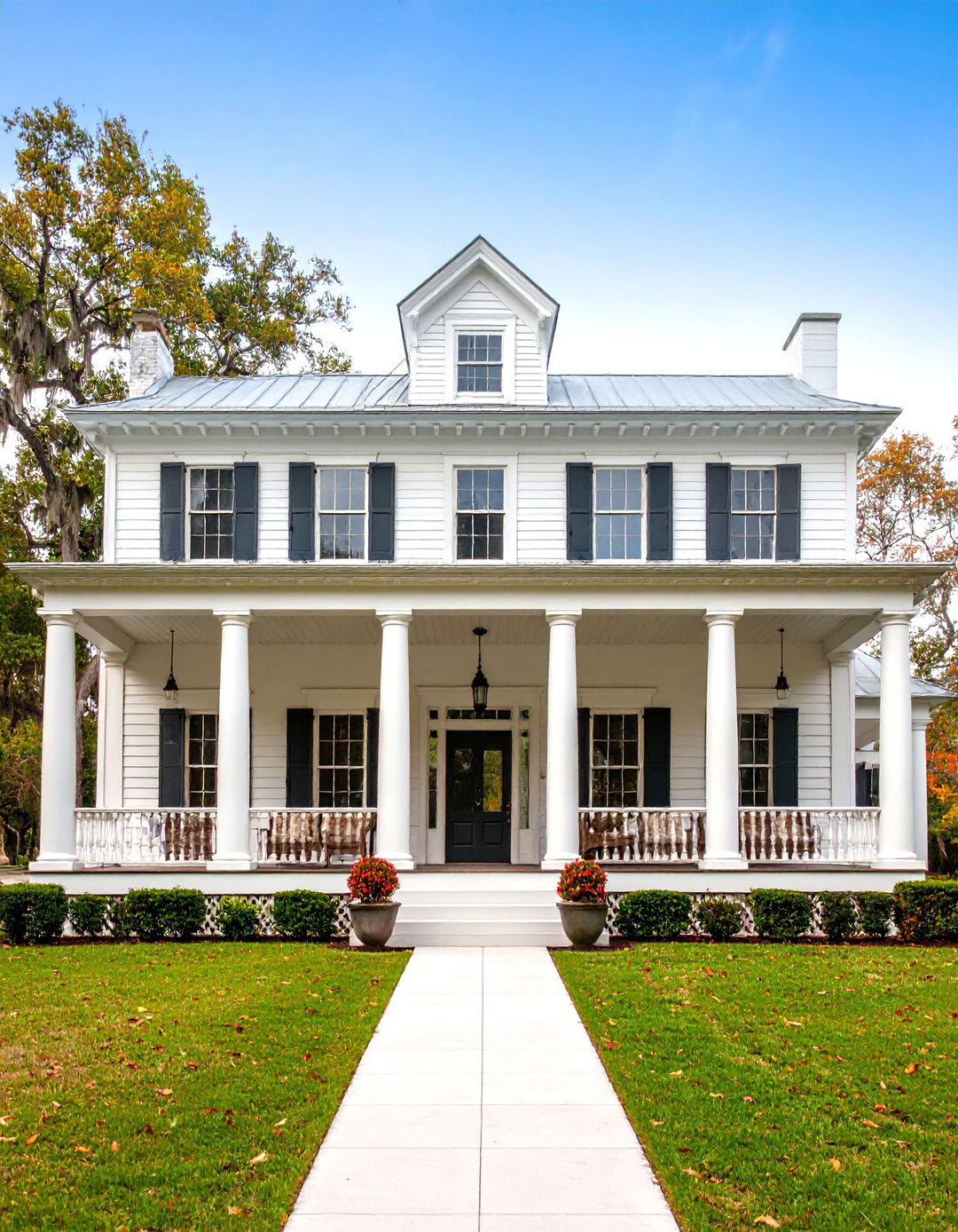 Southern Plantation Style with Grand Columns - 24 White Farmhouse With Wrap-around Porch Ideas