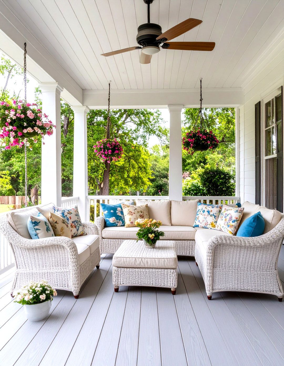 Southern Style Back Porch with Classic Columns - 24 Back Porch Ideas
