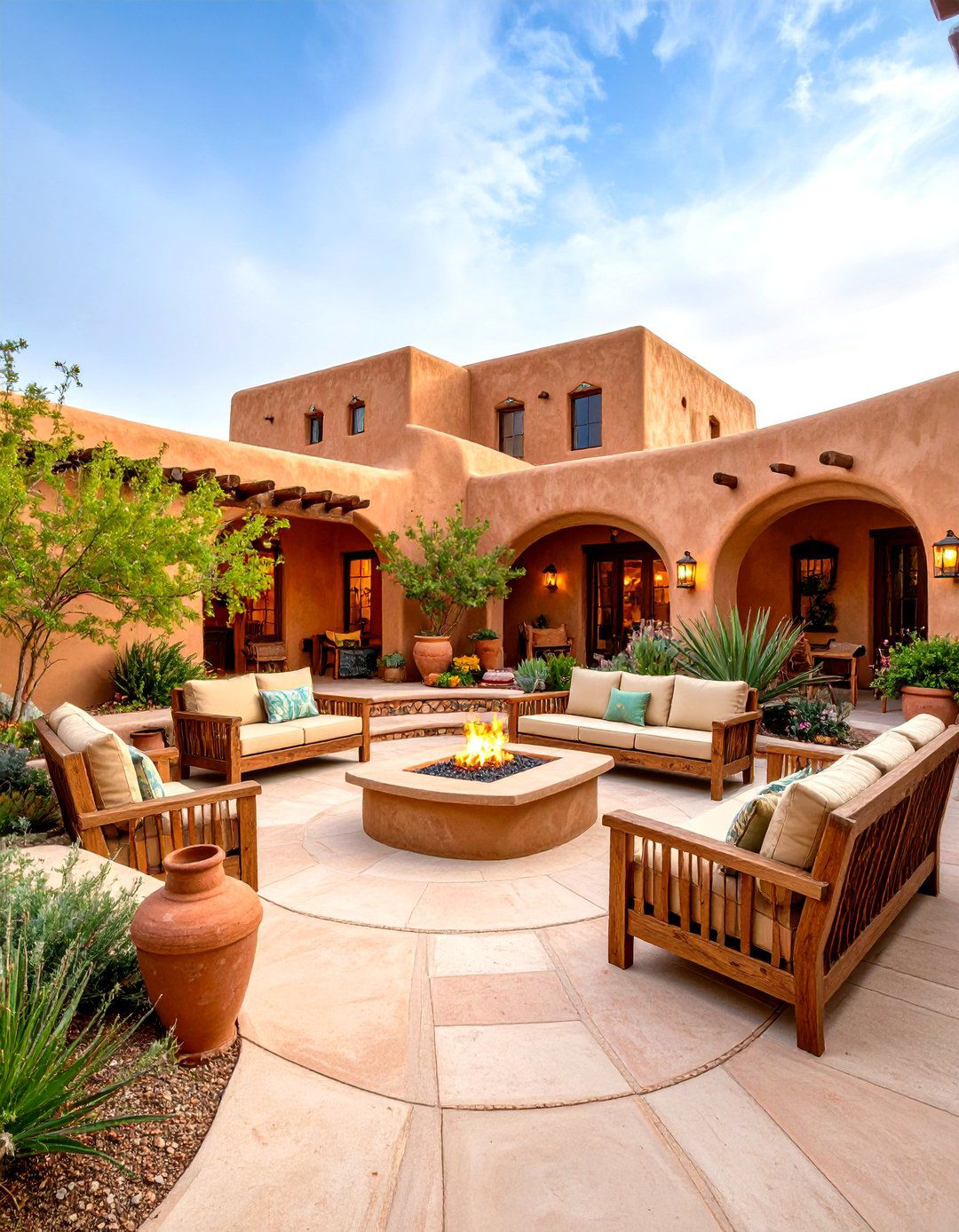Southwest Adobe Style Patio with Earthy Tones and Desert Plants - 24 Outdoor Living Space Ideas