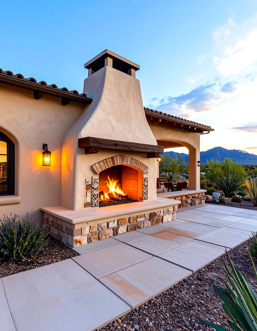 Southwestern Adobe Corner Fireplace - 24 Outdoor Corner Fireplace Ideas