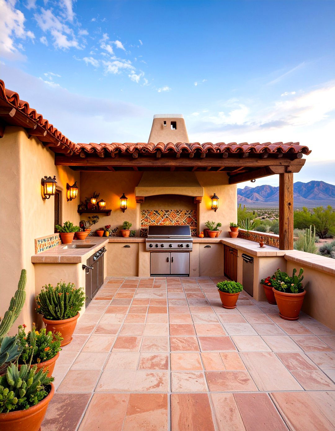 Southwestern Adobe Style Kitchen - 24 Outdoor Kitchen with a Gazebo Ideas