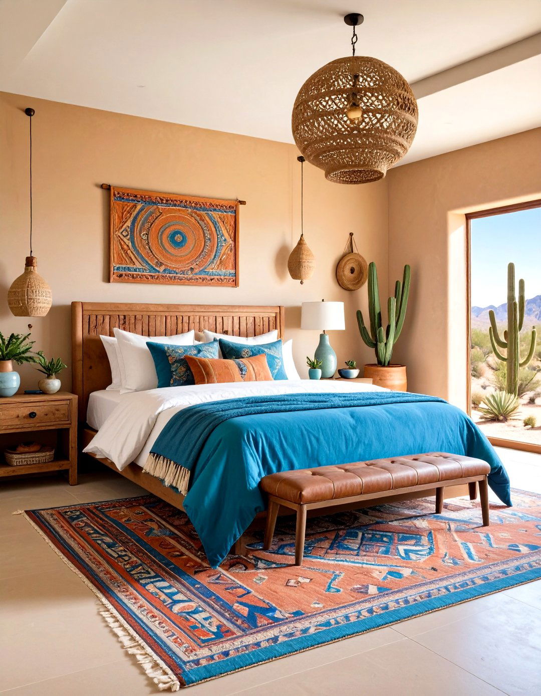 Southwestern Blue Beige Desert Inspiration - 24 blue and beige bedroom ideas