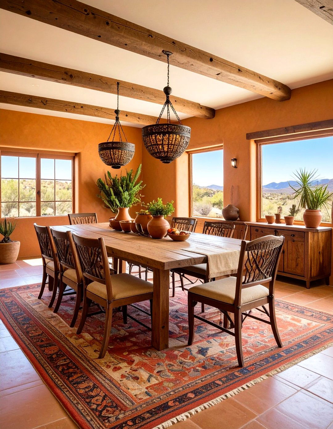 Southwestern Craftsman Dining Room with Adobe Elements - 24 Craftsman Dining Room Ideas