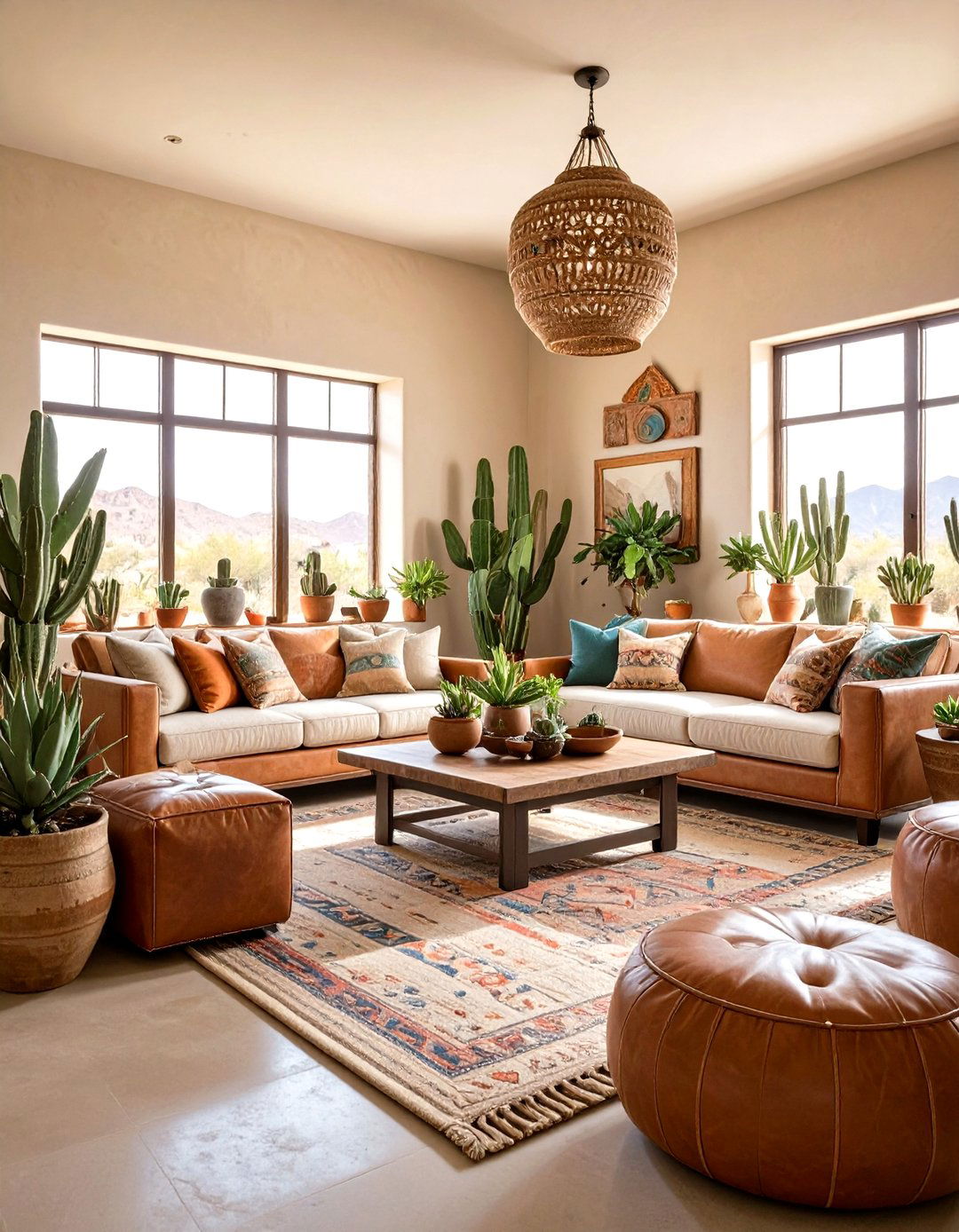 Southwestern Green Orange Desert Living Room - 24 Green and Orange Living Room Ideas